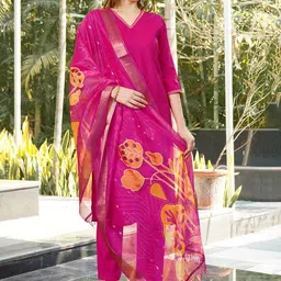 SANJANA SILK Women Regular Thread Work Kurta with Trousers & With Dupatta-image-5
