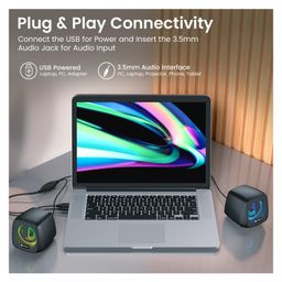 Portronics POR-2965 6W In Tune 6 HD Sound 2.0 Channel Portable Desktop PC Speaker, 3.5mm Audio Jack, Volume Scroll Button, Multimedia Speaker, RGB LED Lights, Metal Mesh, USB Powered (Black) image 3