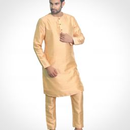 House of Aqss Men Regular Dupion Silk Kurta with Trousers-picture-22