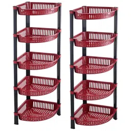 Kuber Industries Brown 2 Pieces 5 Tier Folding Plastic Fruit & Vegetable Basket Stands-35