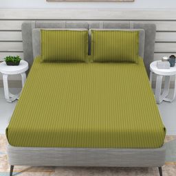 RRC Green Striped 144 TC Queen Bedsheet with 2 Pillow Covers-image-91