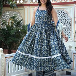 ELVISH JAIPUR Women Floral Printed Regular Phulkari Pure Cotton Kurta with Palazzos & With Dupatta-picture-8