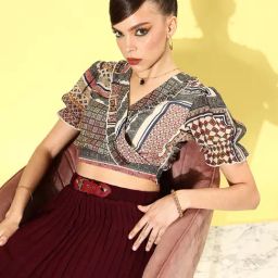 KASSUALLY Multicolor Printed Crop Top-1