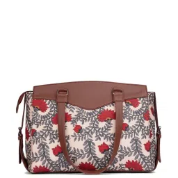 Zouk Nawabi Couture Beige & Red Jute Printed Tote Handbag image 3