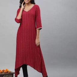 Aurelia Maroon Regular Fit Stripes Kurta-picture-34