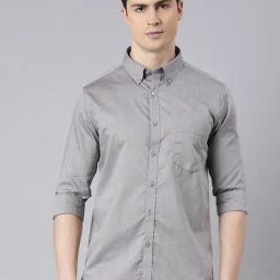 Bushirt Grey Cotton Regular fit Solid Shirt-picture-6