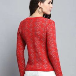 Monte Carlo Red Printed Regular Fit Cardigan image 4