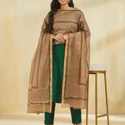 Fabindia Brown Cotton Silk Hand Block Printed Dupatta-image-17