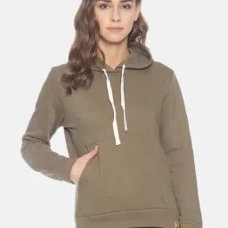 Campus Sutra Olive Full Sleeves Hooded Sweatshirt-picture-15