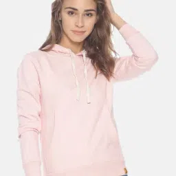 Campus Sutra Pink Full Sleeves Hooded Sweatshirt-image-89