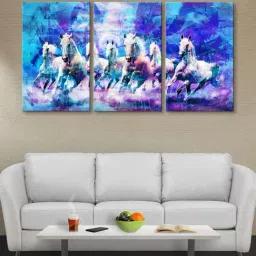 999Store Blue Running Horses Art 3 Frame Canvas Paintings-37