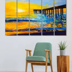 999Store Yellow & Blue Sunset and Bridge Art 5 Frame MDF Paintings-39