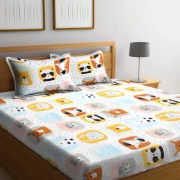 Klotthe Printed Multicolor 210 TC Cotton King Bedsheet with 2 Pillow Covers-image-10