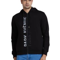 Park Avenue Black Slim Fit Self Pattern Hooded Sweatshirt-picture-31