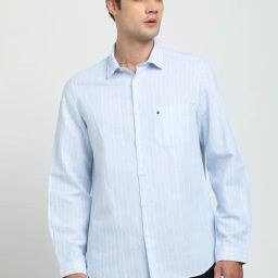 Turtle Light Blue Slim Fit Striped Shirt-image-75