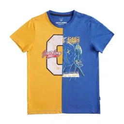 Jack & Jones Junior Boys Blue & Yellow Cotton Color Block Pattern T-Shirt-picture-7