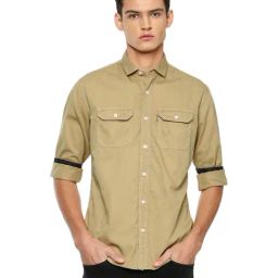 Louis Philippe Jeans Beige Cotton Slim Fit Shirt-picture-22