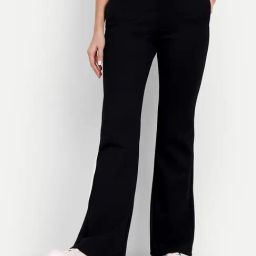 Broadstar Black Flared Fit High Rise Trousers-image-114