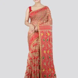 Pinkloom Beige & Red Cotton Woven Saree-image-40