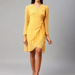Melon by PlusS Yellow Midi Wrap Dress-image-87