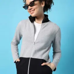 Campus Sutra Grey & Black Cotton Color-Block Sweatshirt-14