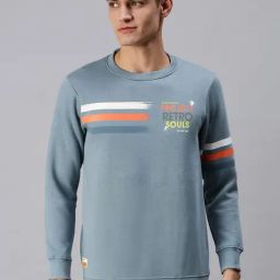 SHOWOFF Blue Cotton Slim Fit Printed SweatShirt-42