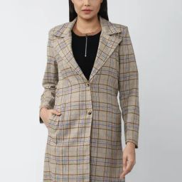 Van Heusen Beige Cotton Checks Jacket-image-29