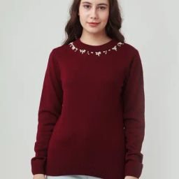 Zink London Maroon Embellished Sweater-image-91