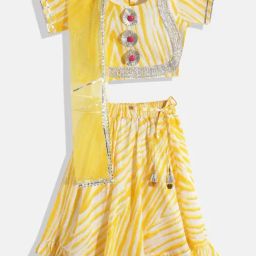 READIPRINT FASHIONS Kids Yellow & White Striped Lehenga, Choli with Dupatta-image-49