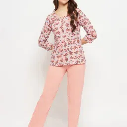 Clovia Peach Printed Top With Pyjamas-image-68