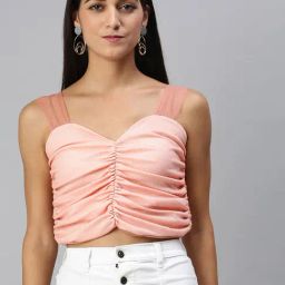 KASSUALLY Pink Embellished Crop Top-18