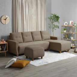Sleepyhead Yolo Coco Brown Fabric 5 Seater RHS L Shape Sofa Set & Ottoman-image-1