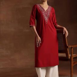 Libas Maroon Embroidered Straight Kurta-image-43