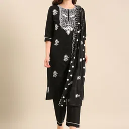 Anouk Women Floral Embroidered Regular Chikankari Kurta Set With Dupatta-19