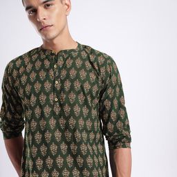 Anouk Rustic Floral Printed Band Collar Sleeves Roll-Up Sleeves Kurta-picture-15