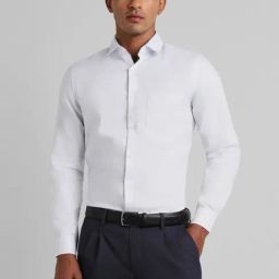 Peter England Elite White Cotton Slim Fit Self Pattern Shirt-image-98