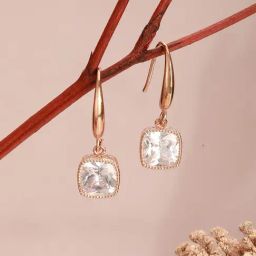Aatmana Rose Gold Statement Cubic Zirconia Square Drop Earring-21