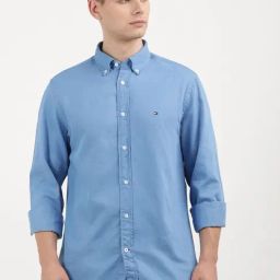 Tommy Hilfiger Blue Regular Fit Structured Denim Shirt-image-41