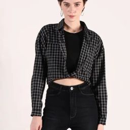 SHOWOFF Black Cotton Checks Full Sleeves Casual Shirt-image-90