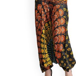 Exotic India Women Ethnic Motifs Printed Black Cotton Harem Trousers-picture-3