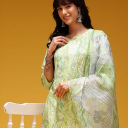 HERE&NOW Ethnic Motifs Print Kurta with Trousers & Dupatta image 2