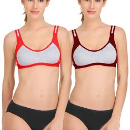 AROUSY Red & Maroon Cotton Bra Panty Set - Pack Of 2-15