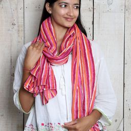 Contrast Living Women Striped Frayed Scarf-42