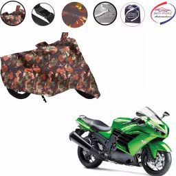 Auto Pearl Polyester Waterproof Two Wheeler Cover for Kawasaki Ninja ZX 14R,(Jungle Print)-image-99