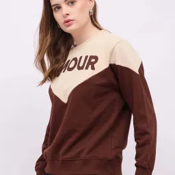 Styli Brown & Beige Regular Fit Color-Block Sweatshirt image 3