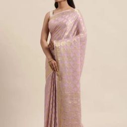 Geroo Jaipur Peach Zari Saree With Unstitched Blouse image 3