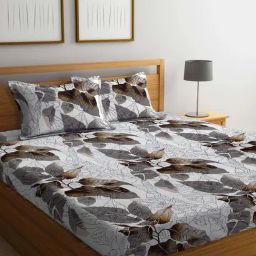 Klotthe Floral White & Grey 300 TC Cotton King Bedsheet with 2 Pillow Covers-image-77
