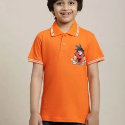 Kidsville Orange Cotton Printed Dragon Ball Z Polo T-Shirt-image-104