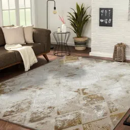OBSESSIONS Beige Gold Abstract Machine Made Carpet - Large (340 cm x 240 cm)-picture-19