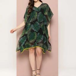 Qurvii Green & Black Printed Kaftan Dress-image-44